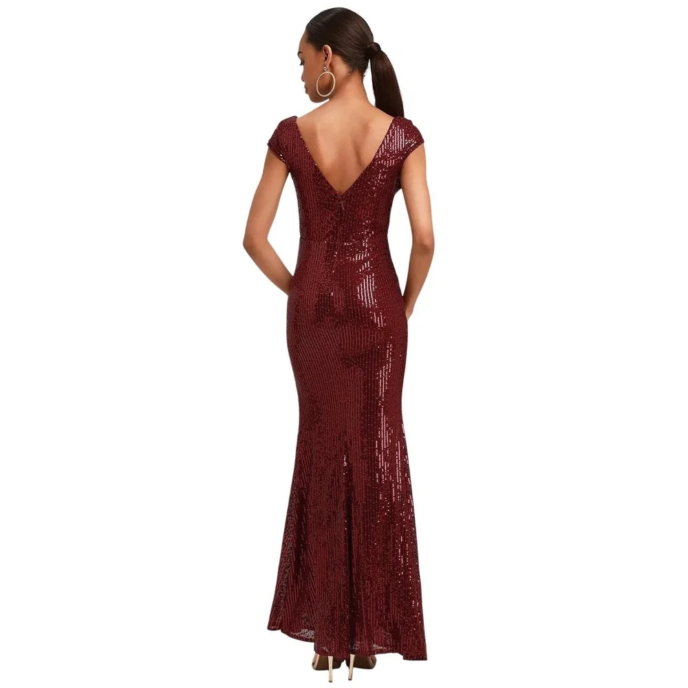 LULUS Catching Compliments Burgundy Sequin Maxi Dress Holiday Glam XS -NWT - Picture 2 of 16